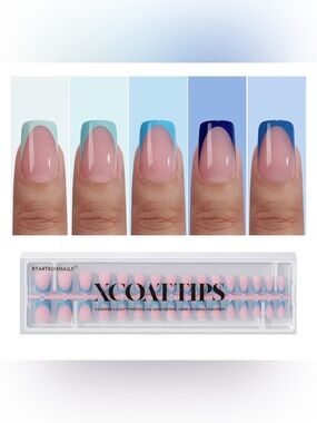 BTARTBOXNAILS XCOATTIPS Blue French Press-On Nails